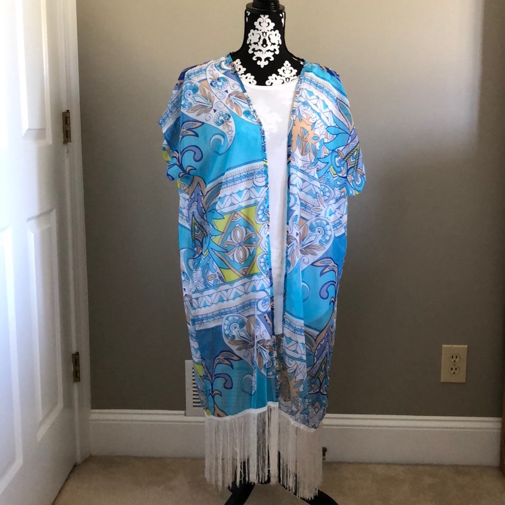 Long kimono style vest with fringe